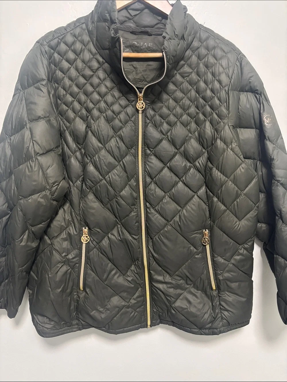 Michael Kors Black Puffer Jacket with Subtle Brown MK Logo